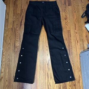 Boohoo Mens Black Snap Button Cargo Pants